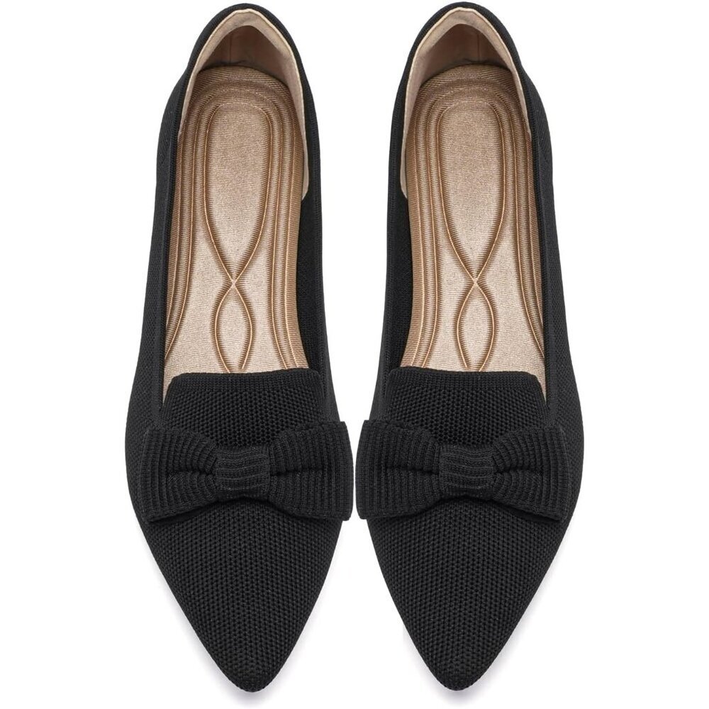 Women Black Pointed Toe Dressy Comfortable Knit Breathable Mesh Ballet Flats